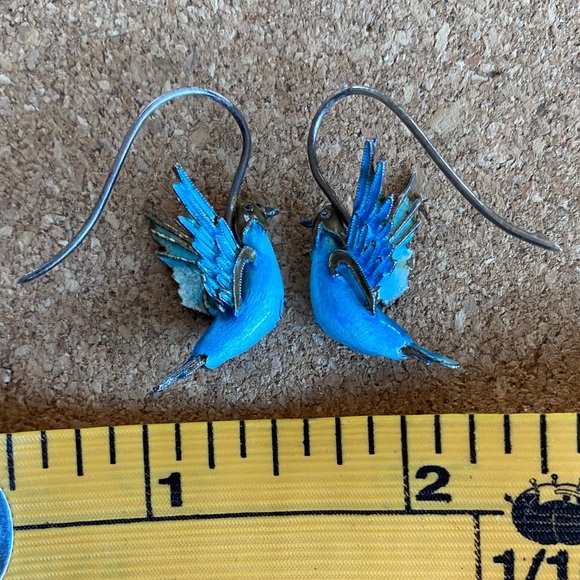 Blue Bird Metal Sculpture Earrings - Picture 4 of 8